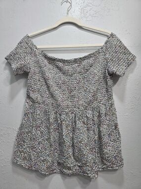 Old Navy Off-Shoulder Smocked Floral Peplum Top - White Multi